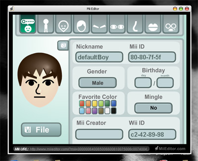 Createcharacter Online on Online Mii Editor For Nintendo Wii